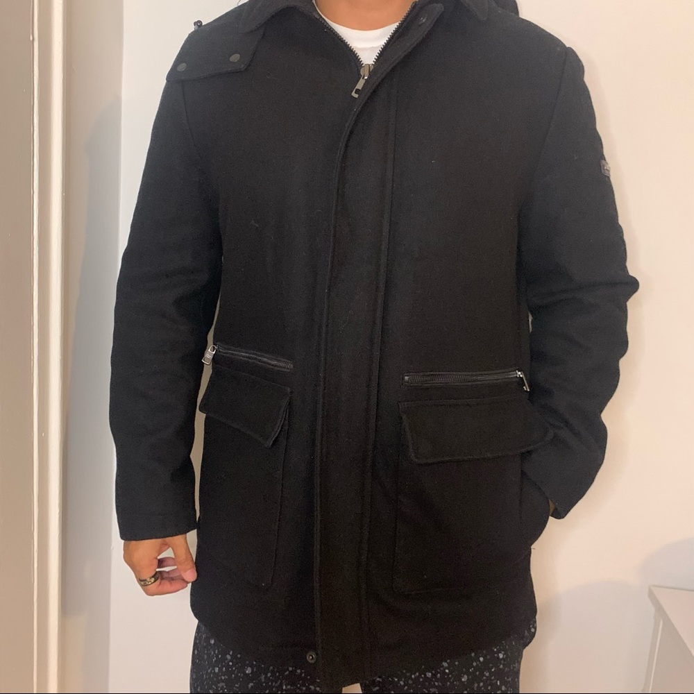 Calvin Kleins mens black peacoat with hood